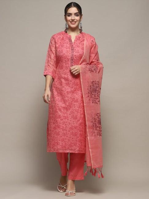 biba pink cotton printed unstitched suit set