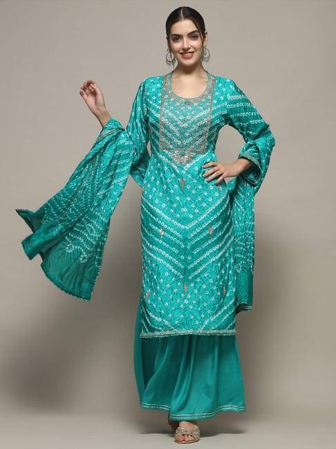 biba blue embroidered unstitched suit set