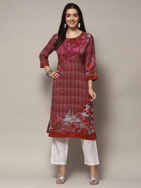 biba purple printed straight kurta