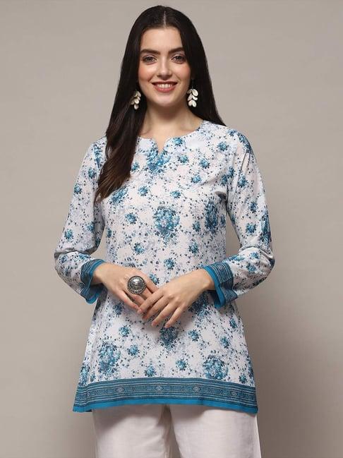 biba blue printed a line short kurti