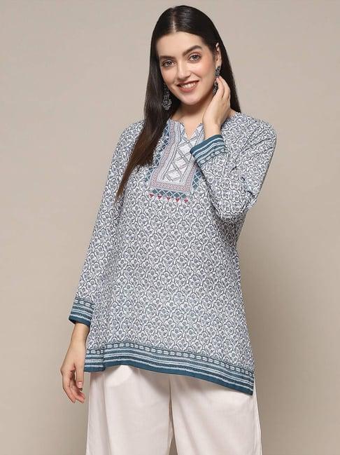 biba blue printed a line short kurti