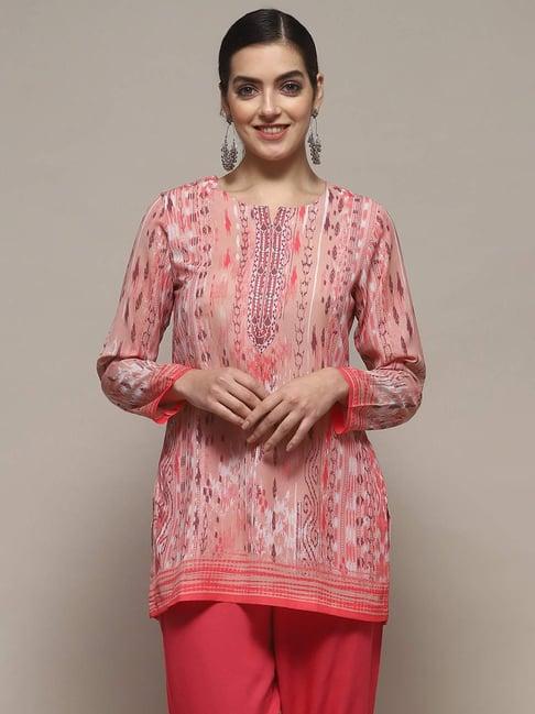 biba pink printed a line short kurti