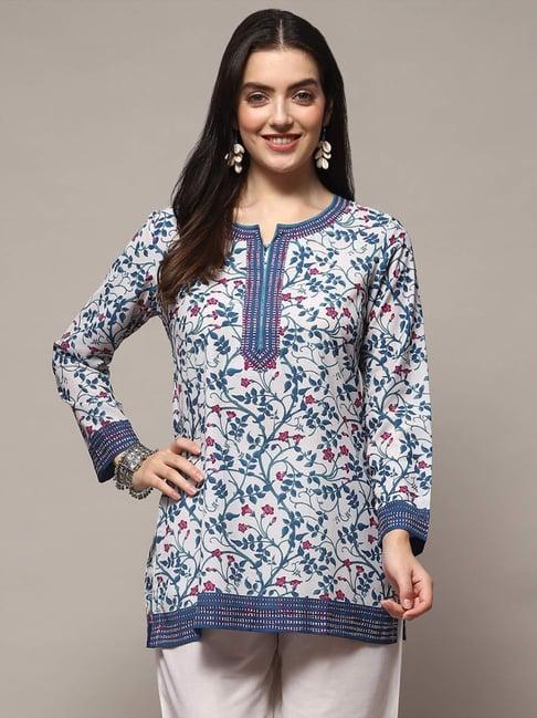 biba blue printed straight short kurti