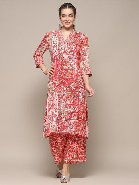 biba pink printed kurta palazzo set