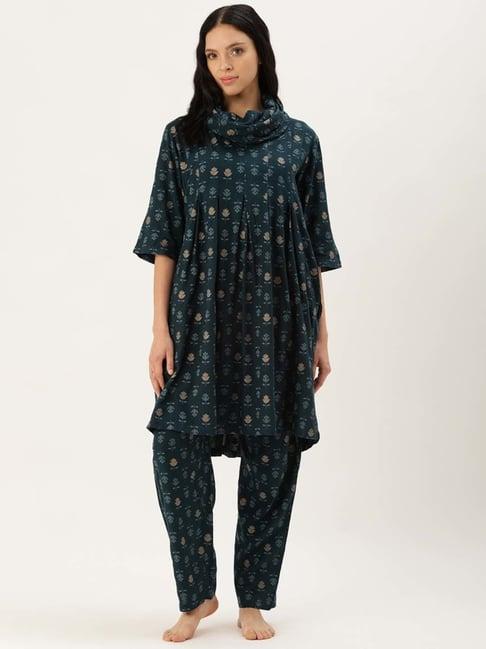 clt.s blue floral print kurta pant set