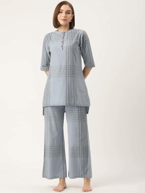 clt.s grey cotton chequered kurti palazzo set