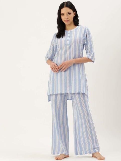 clt.s blue cotton striped kurti palazzo set