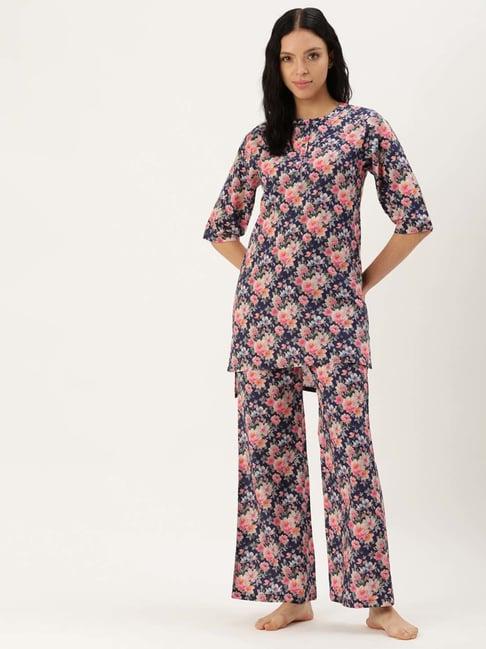 clt.s blue floral print kurti palazzo set