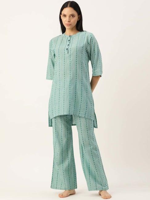 clt.s green cotton striped kurti palazzo set