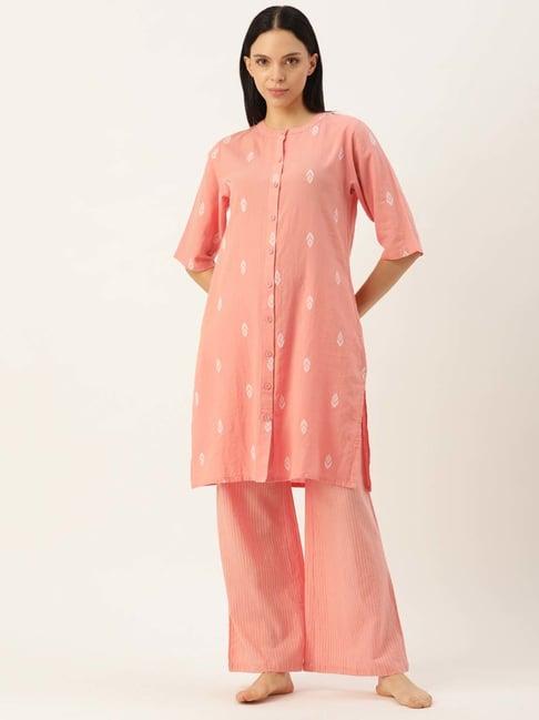 clt.s peach cotton embroidered kurta palazzo set