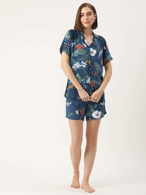 clt.s blue floral print shirt shorts set