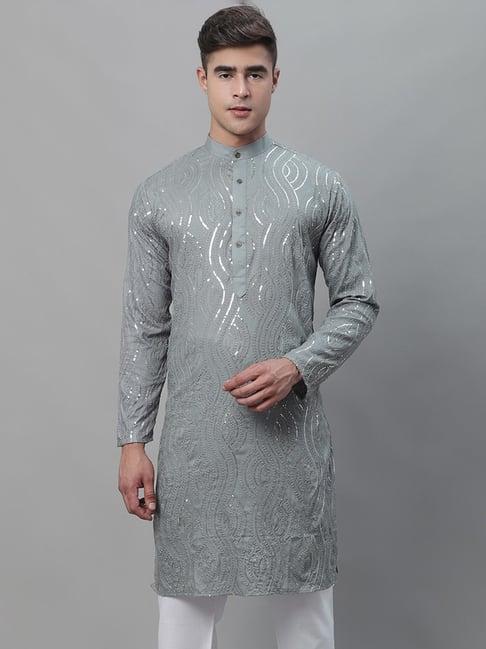 sojanya grey regular fit embellished kurta