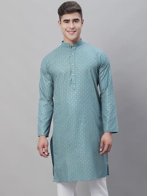 sojanya peacock blue regular fit floral print kurta