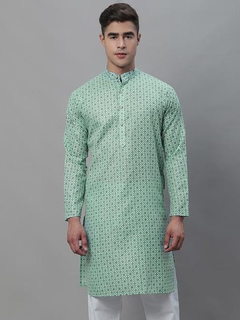 sojanya sea green regular fit floral print kurta