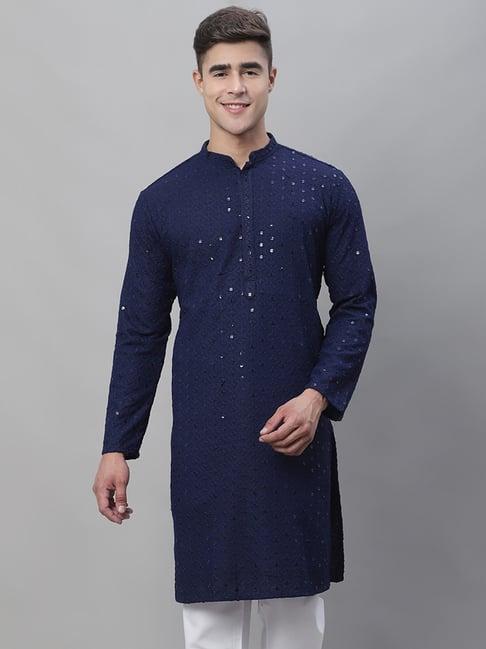 sojanya navy blue regular fit embellished kurta