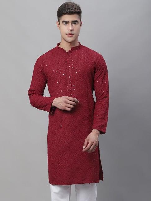 sojanya maroon regular fit embellished kurta