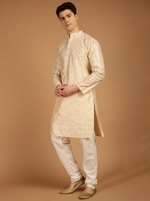 sojanya cream regular fit embroidered kurta