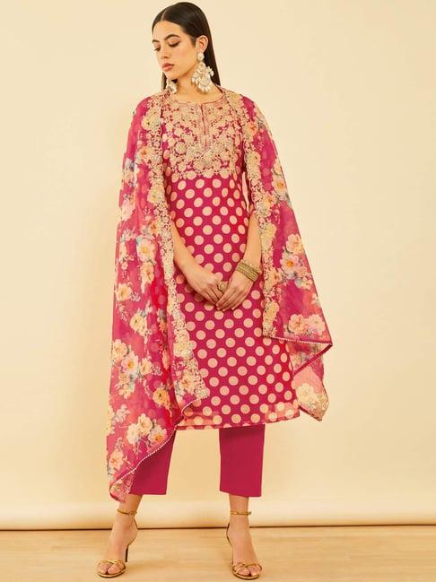 soch fuchsia chanderi embroidered suit set with sequins work