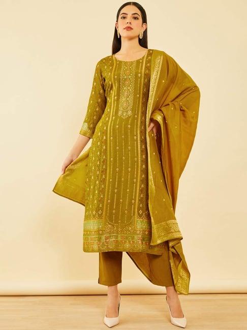 soch mustard brocade suit set with zardozi