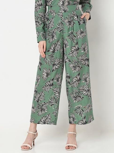 vero moda green & black printed high rise pants