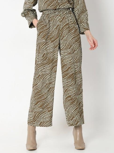 vero moda brown & white printed high rise pants