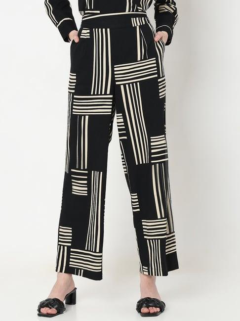 vero moda black & white cotton printed high rise pants