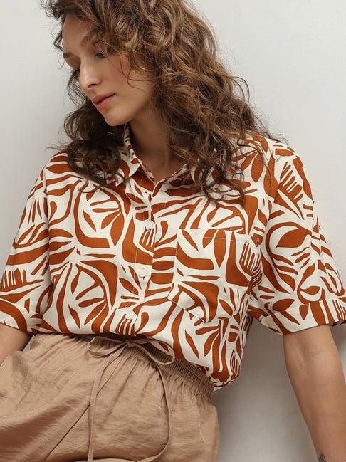 vero moda beige & brown viscose printed shirt