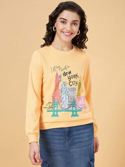 yu by pantaloons peach graphic print sweatshirt