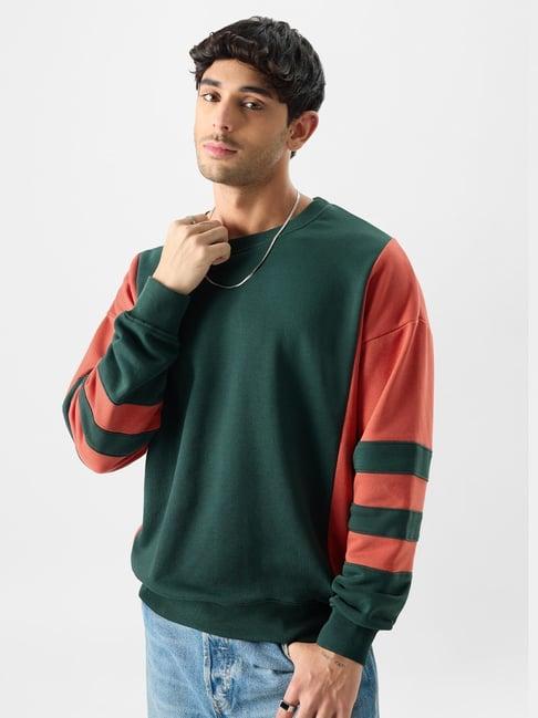 the souled store emerald cotton loose fit colour block sweatshirts