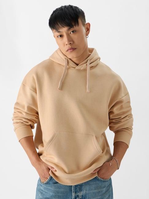 the souled store peach cotton loose fit hooded sweatshirts