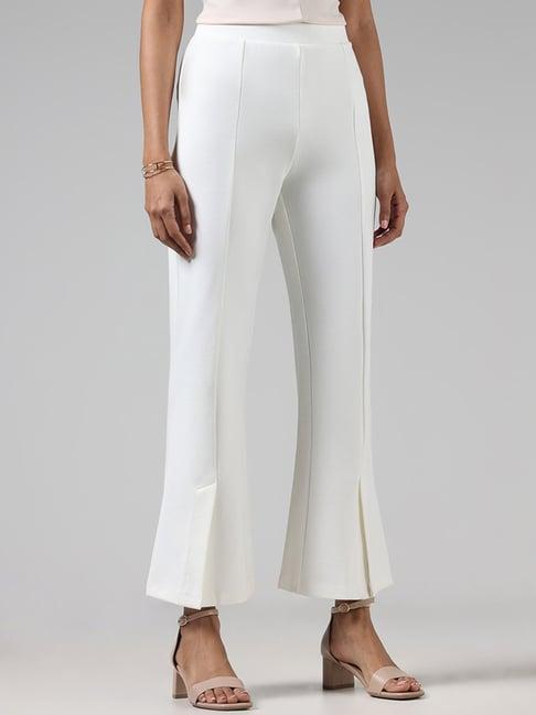 wardrobe by westside solid off white slit ponte trousers