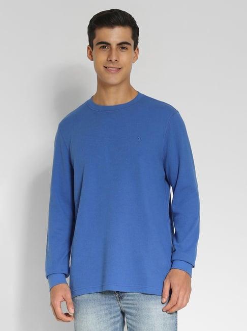 american eagle blue regular fit texture t-shirt