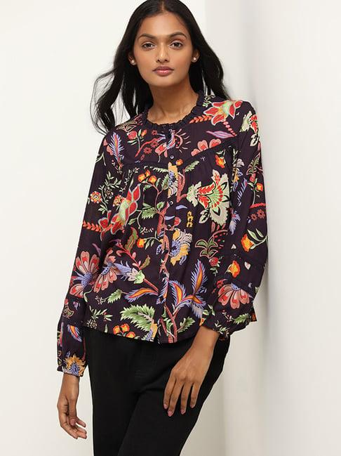 lov by westside dark purple printed shirt