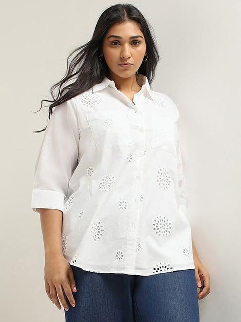 gia by westside white floral embroidered shirt