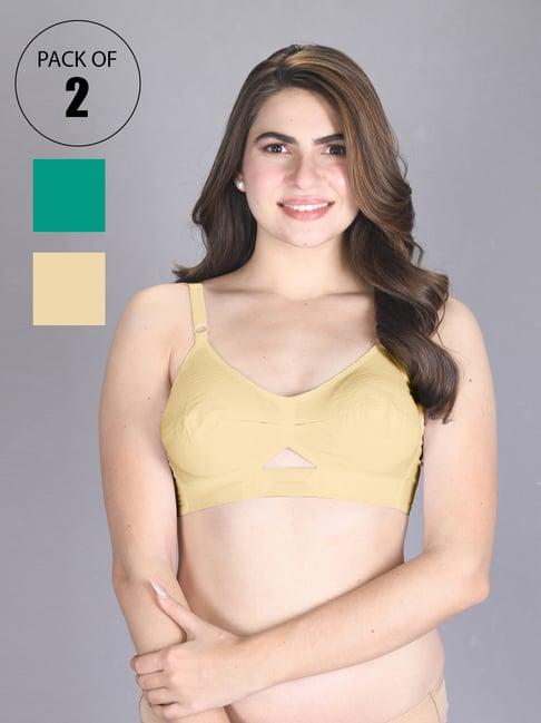 lux venus teal & tan full coverage non-wired everyday bra with adjustable strap - pack of 2