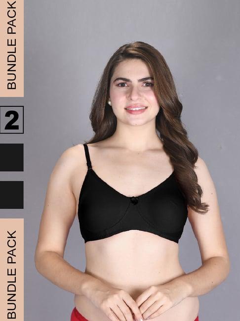 lux venus black full coverage non-wired t-shirt bra with adjustable strap - pack of 2