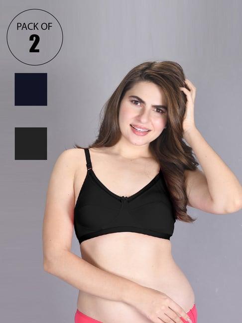 lux venus navy & black full coverage non-wired bra with adjustable strap - pack of 2