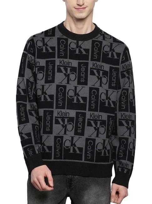 calvin klein black relaxed fit logo printed sweater