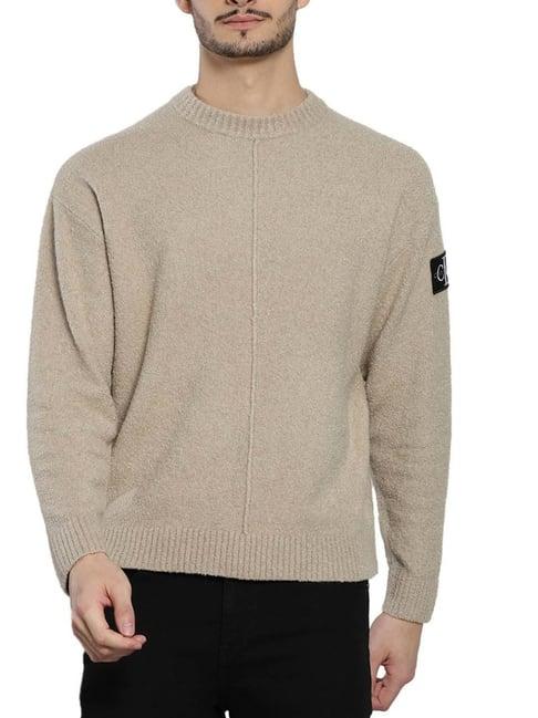 calvin klein plaza taupe cotton relaxed fit sweater