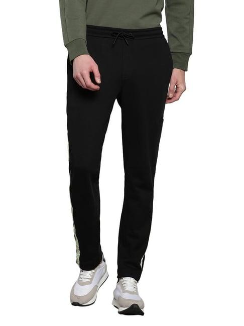 calvin klein black cotton regular fit logo printed trackpants