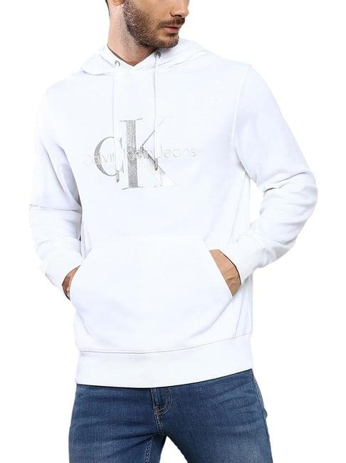 calvin klein bright white regular fit embroidered hooded sweatshirt