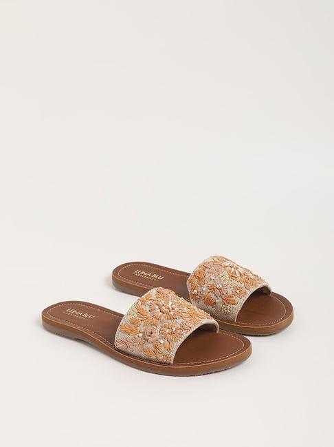 luna blu by westside light beige embroidered slide