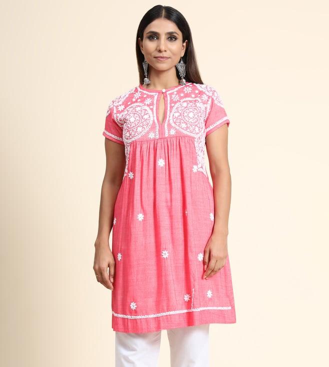 house of kari hok chikankari tunic for women - pink