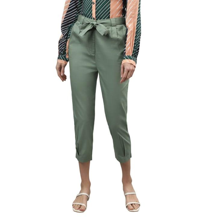 iconic olive regular fit flat front trousers