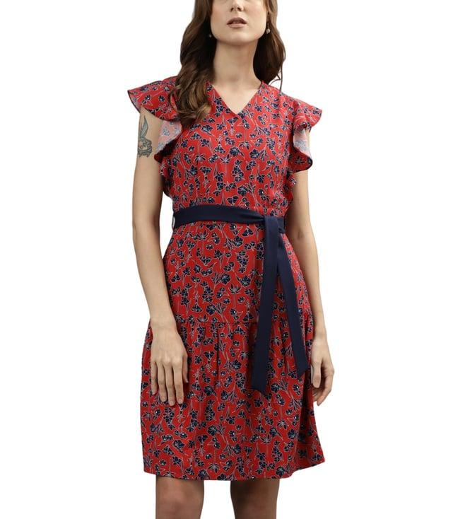 iconic red printed regular fit dress