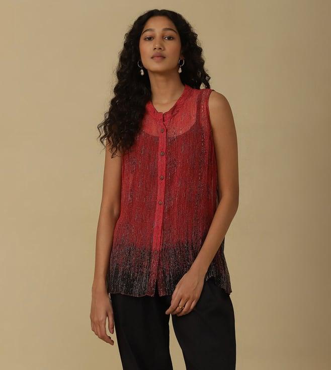 aarke ritu kumar red shibori printed shirt with camisole