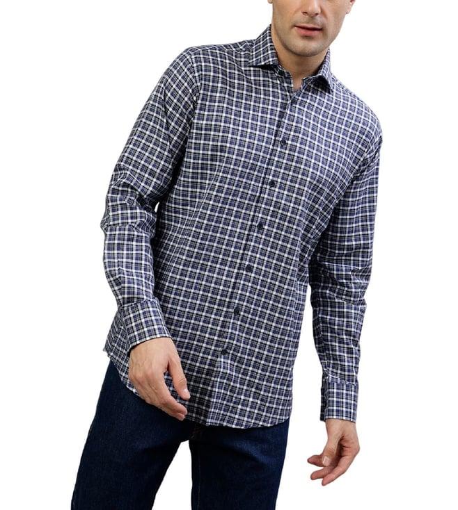 bruun & stengade blue fashion checked regular fit shirt