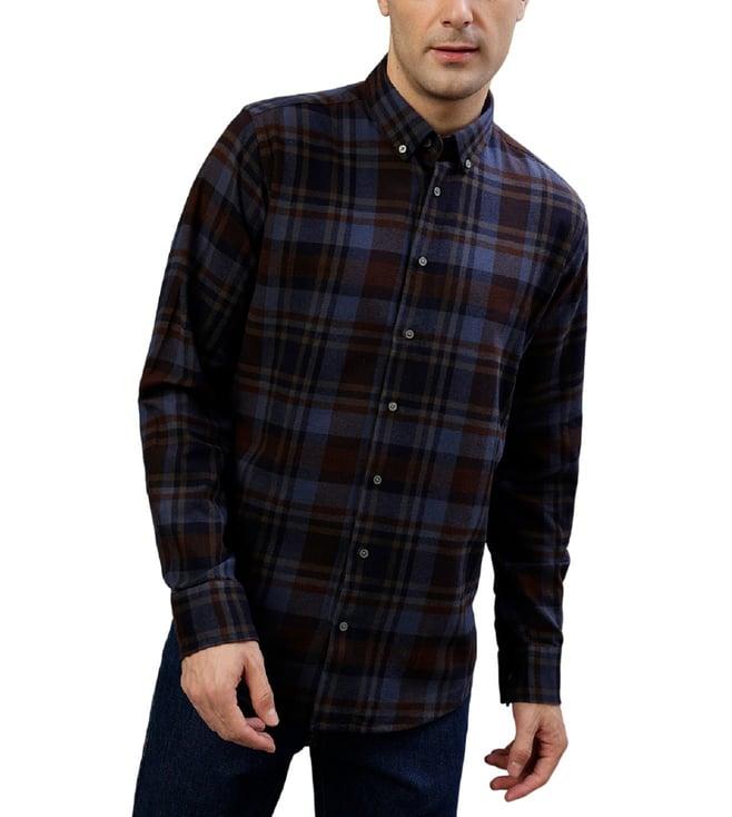 bruun & stengade brown & blue fashion checked regular fit shirt