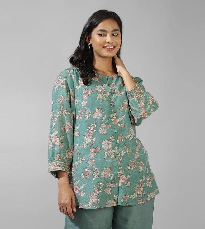 fabindia aqua rayon blend embroidered tunic