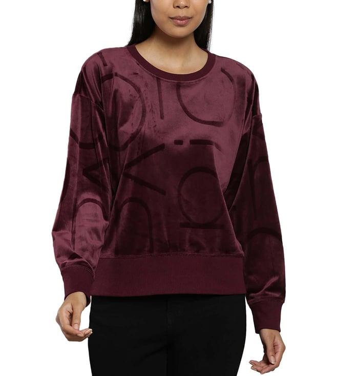 calvin klein maroon self regular fit sweatshirt